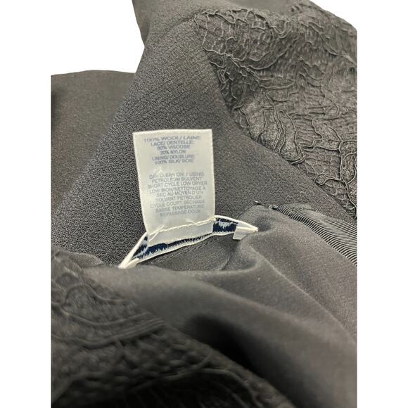 OSCAR DE LA RENTA Black Wool Trim Floral Lace Long Sleeve Midi Dress Size 12 - Picture 5 of 5